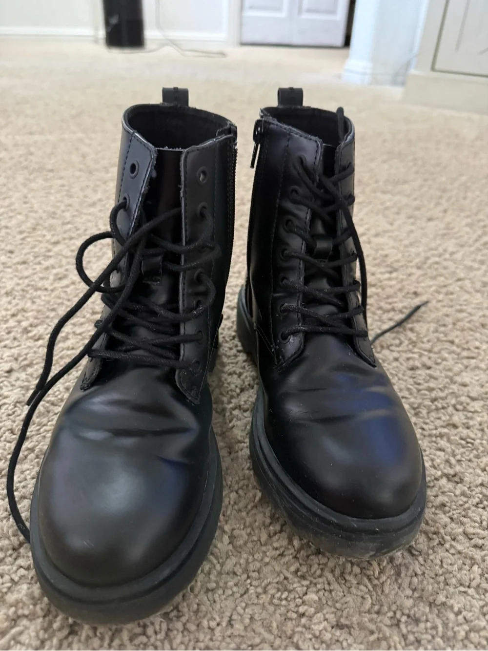 Zara Black Lace-Up Leather Combat Boots